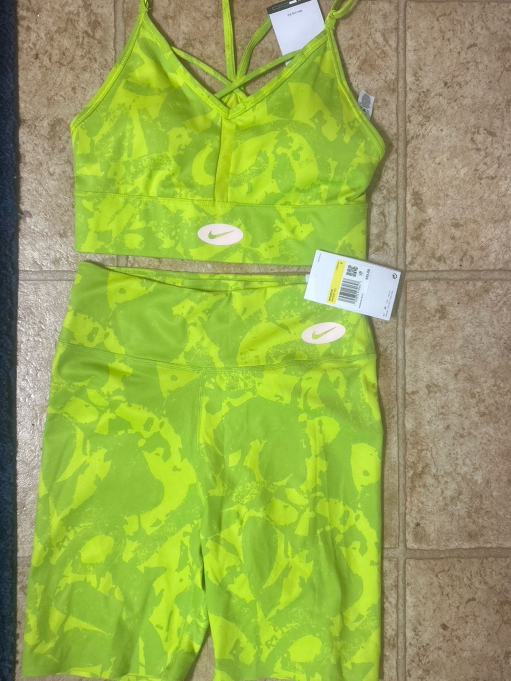 Nike Neon workout set outfit Athletic Tank and biker shorts  Set